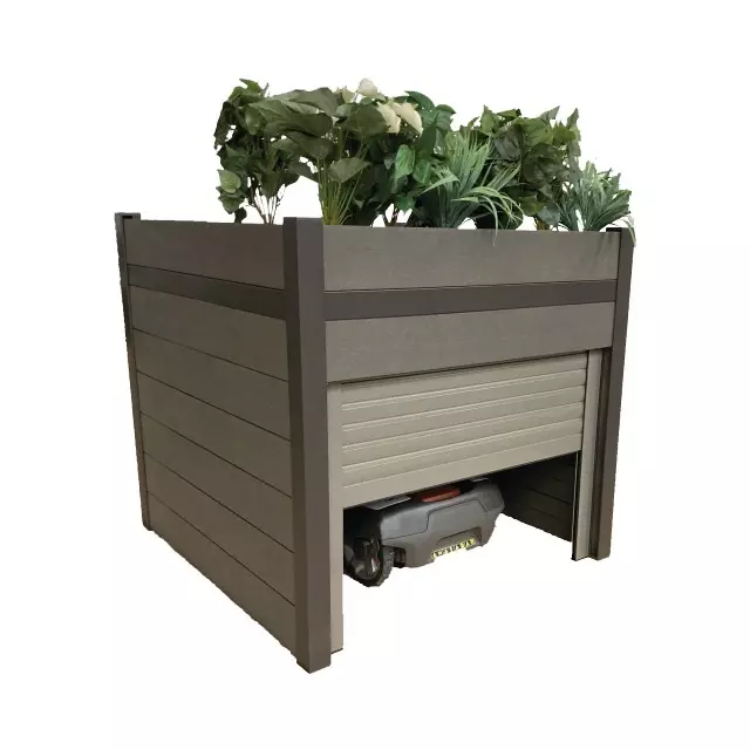 ABRI POUR ROBOT DE TONTE JARDINIERE WPC AVEC SYSTEME DE FERMETURE