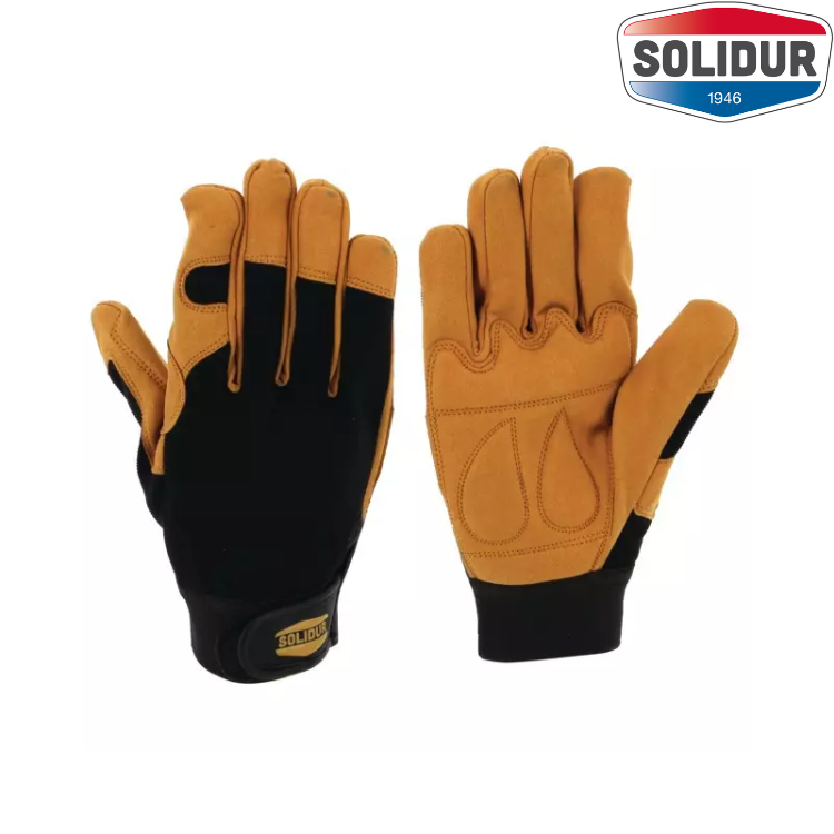 GANTS TOUS TRAVAUX RENFORT PAUME CUIR SYNTHETIQUE SOLIDUR - Greendis