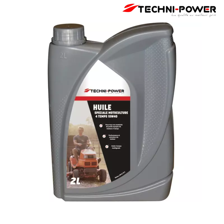 HUILE 4 TEMPS MOTOCULTURE 15W40 BIDON 2L TECHNI-POWER