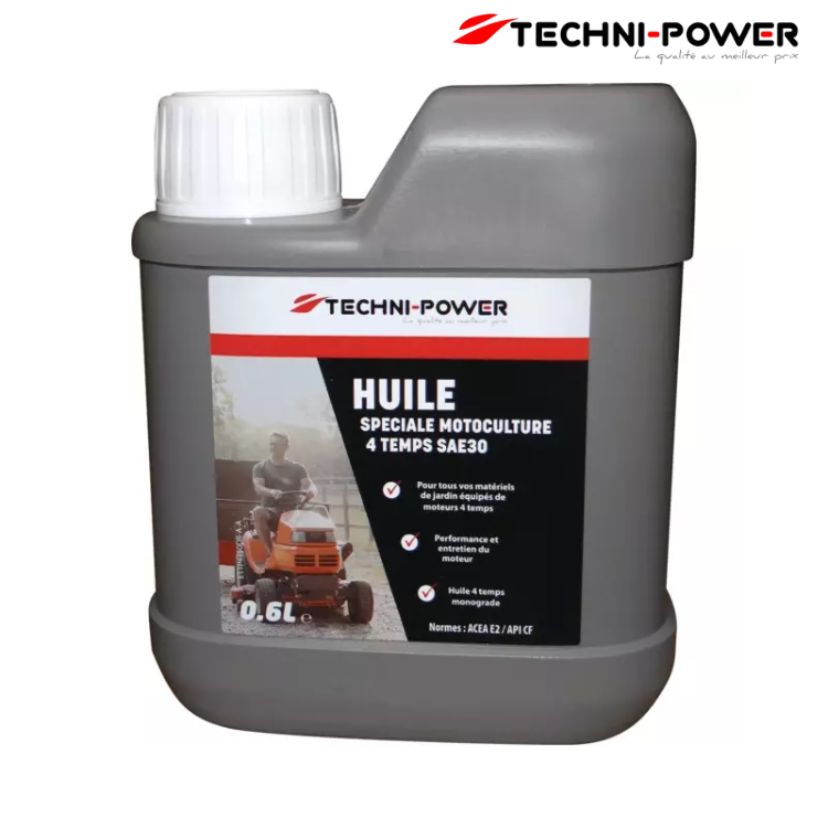 HUILE 4 TEMPS MOTOCULTURE SAE30 BIDON 0,6L TECHNI-POWER