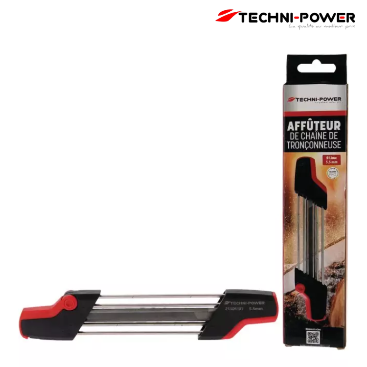 AFFUTEUR DE CHAINE DE TRONCONNEUSE 5,5 MM 2 EN 1 TECHNI-POWER