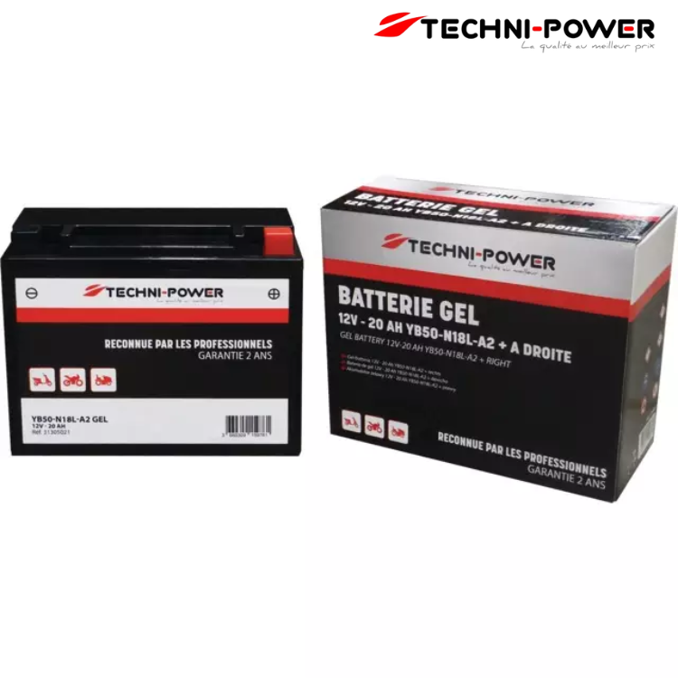 BATTERIE GEL 20AH TYPE YB50-N18L-A2 / 12N18-3A + A DROITE