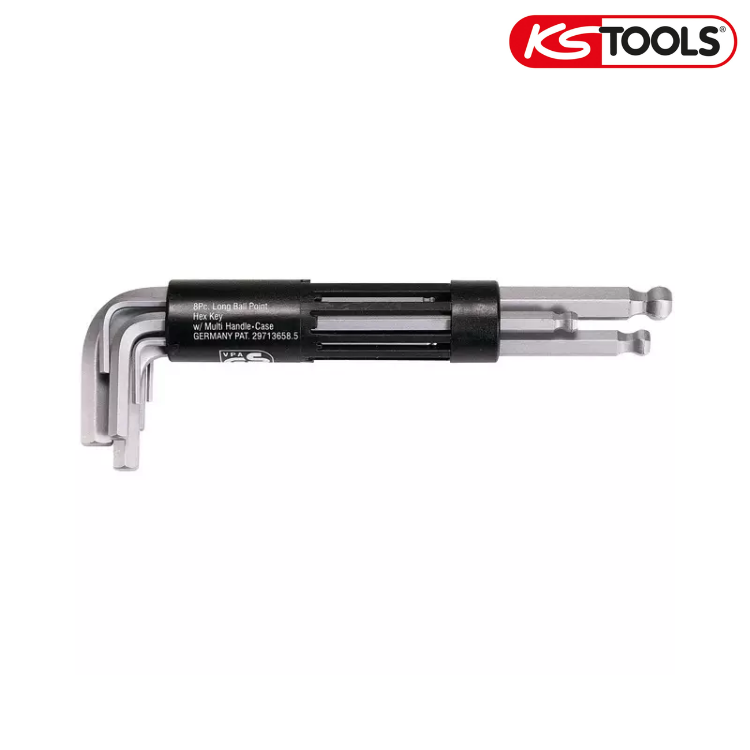 CLES MALES 6 PANS LONGUE TETE SPHERIQUE EN POUCE JEU 8 CLES KS TOOLS