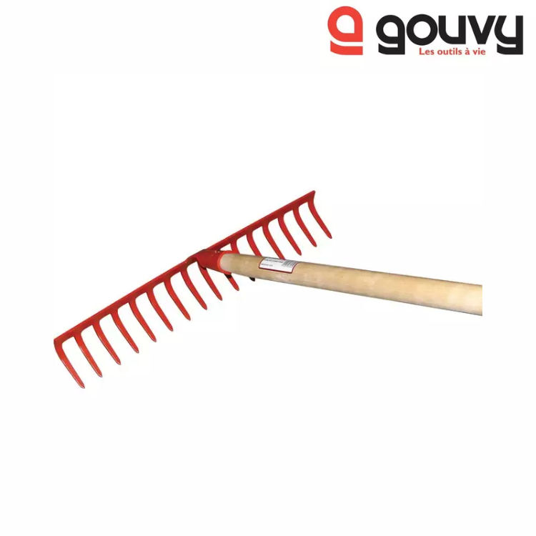RATEAU FORGE 16 DENTS COURBES AVEC MANCHE BOIS 150CM GOUVY