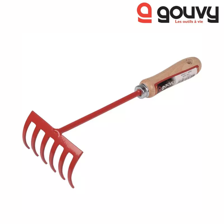 RATEAU A FLEURS 6 DENTS 30CM AVEC MANCHE BOIS GOUVY
