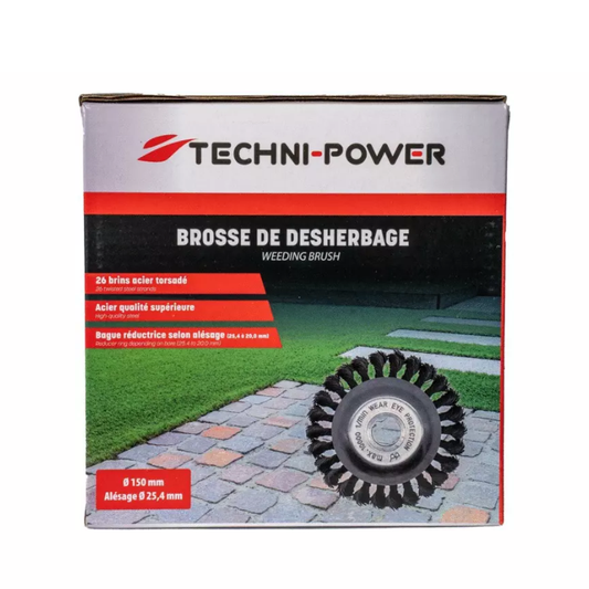 Brosse de désherbage métallique brins acier 150 mm alésage 25,4 mm