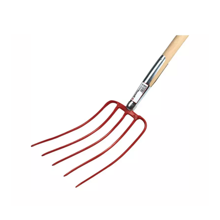 Fourche à fumier férule capuchon 5 dents 30 cm GOUVY, manche bois 135 cm