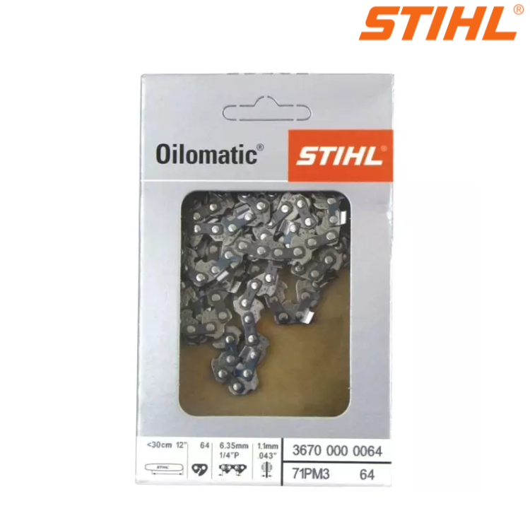 "CHAINE DE TRONCONNEUSE 1/4" .043" (1.1 MM) 64 ENTRAINEURS ORIGINE STIHL" 36700000064