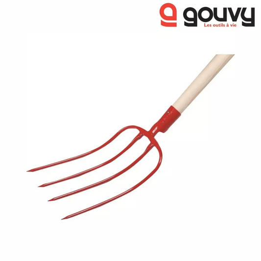 FOURCHE A FUMIER A DOUILLE 4 DENTS 31CM AVEC MANCHE BOIS 135CM GOUVY
