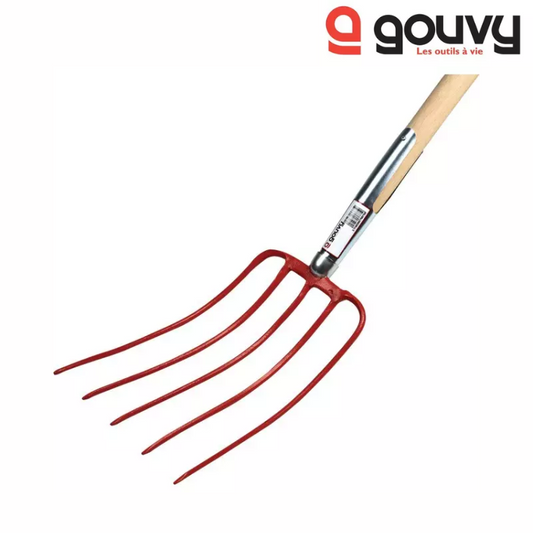 FOURCHE A FUMIER FERULE CAPUCHON 5 DENTS 30CM AVEC MANCHE BOIS 135CM GOUVY