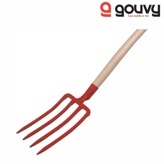 FOURCHE A BECHER 4 DENTS TRIANGULAIRES 27CM AVEC MANCHE BOIS 100CM GOUVY