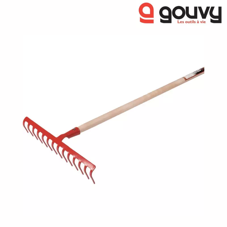 RATEAU SOUDE 14 DENTS COURBES AVEC MANCHE BOIS 150CM GOUVY