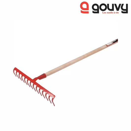 RATEAU SOUDE 14 DENTS COURBES AVEC MANCHE BOIS 150CM GOUVY
