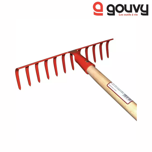 RATEAU FORGE 12 DENTS COURBES AVEC MANCHE BOIS 150CM GOUVY