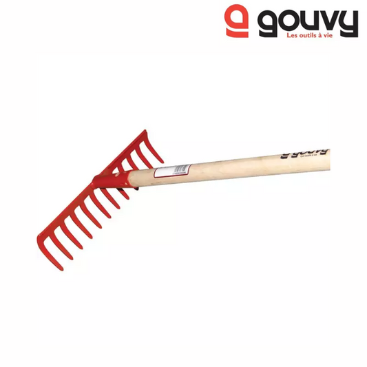 RATEAU SOUDE 12 DENTS COURBES AVEC MANCHE BOIS 150CM GOUVY