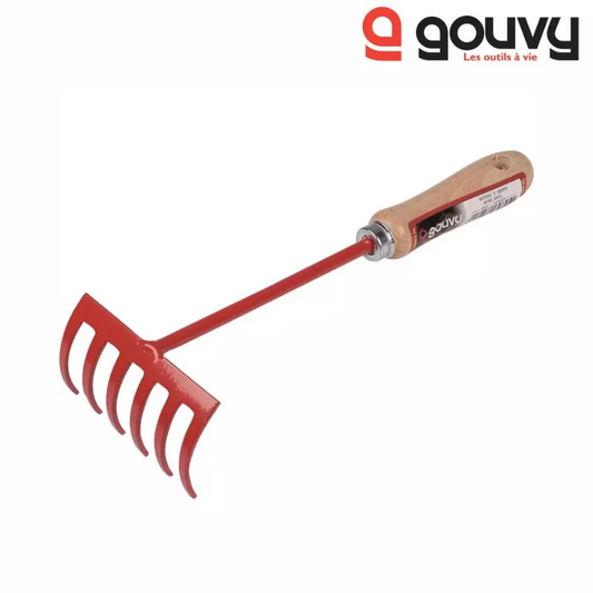 RATEAU A FLEURS 6 DENTS 30CM AVEC MANCHE BOIS GOUVY