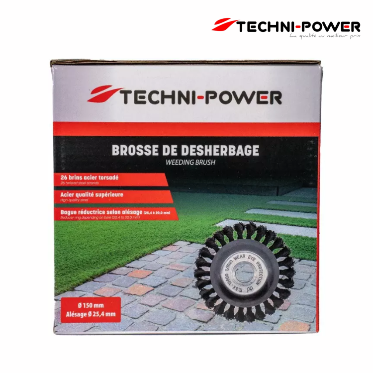 BROSSE DE DESHERBAGE METALLIQUE BRINS ACIER RENFORCE Ø 200 MM ALESAGE Ø 25,4 MM
