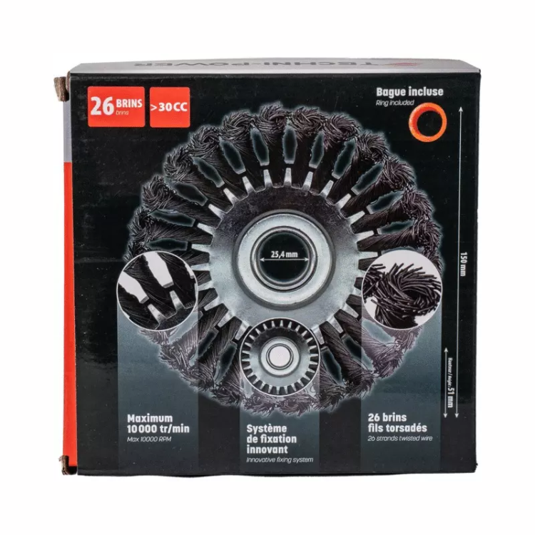 BROSSE DE DESHERBAGE METALLIQUE BRINS ACIER RENFORCE Ø 200 MM ALESAGE Ø 25,4 MM