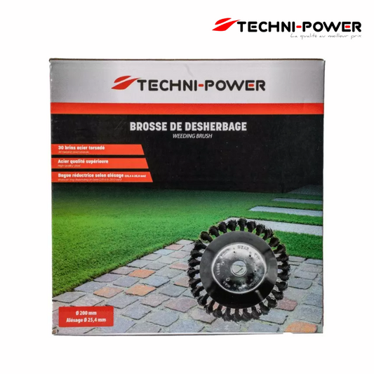 BROSSE DE DESHERBAGE METALLIQUE BRINS ACIER 200 MM ALESAGE 25,4 MM