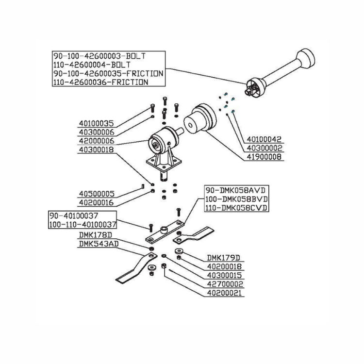 Porte-lame origine Del Morino DMK058CVD pour gyrobroyeur DMK110 entraxe 336 mm