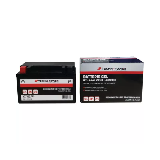 Batterie gel type YTZ10S + à gauche