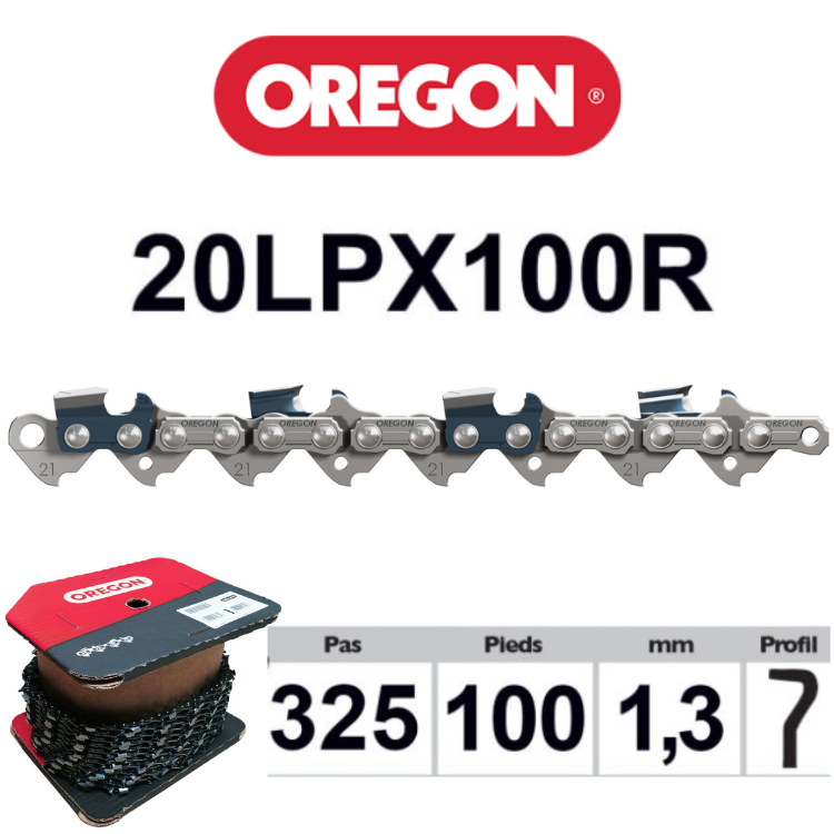 Rouleau Chaîne 20LPX100R OREGON 325 1,3 mm 100 pieds - Greendis